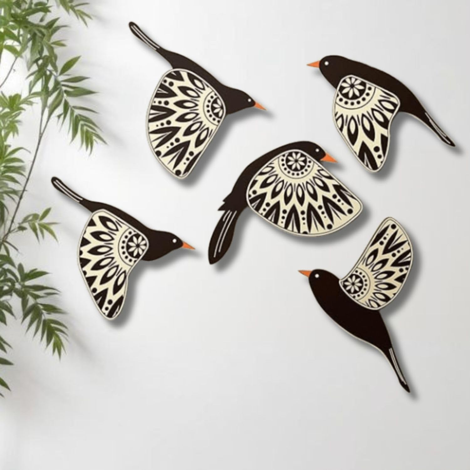Wooden 3D 5 Pieces Birds on Rope Wall Art - Image 6