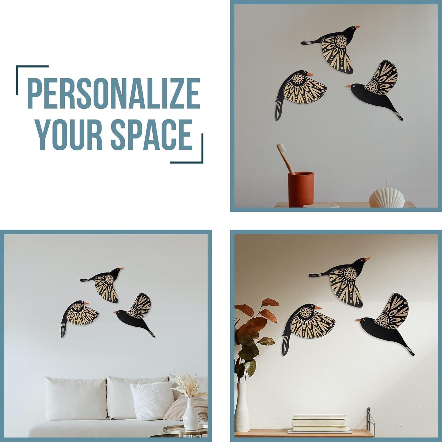 Wooden 3D 5 Pieces Birds on Rope Wall Art - Image 9