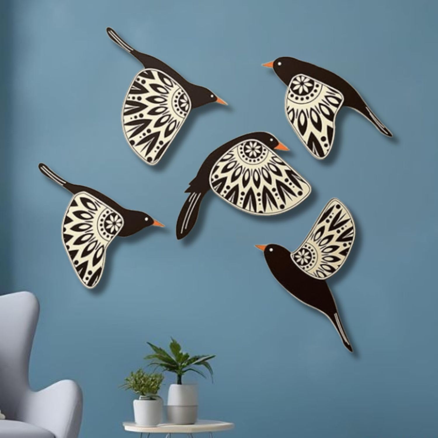 Wooden 3D 5 Pieces Birds on Rope Wall Art - Image 7