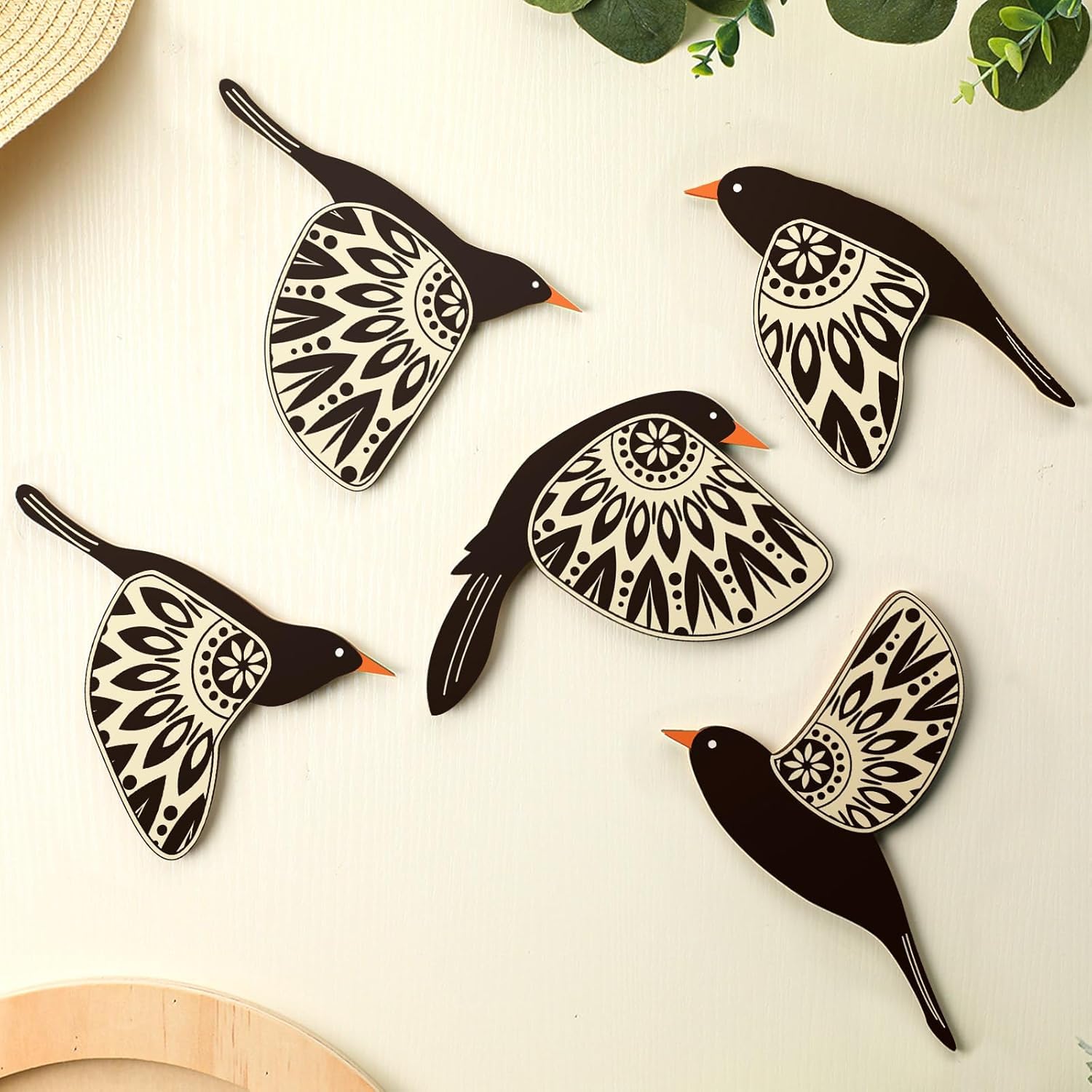 Wooden 3D 5 Pieces Birds on Rope Wall Art - Image 3
