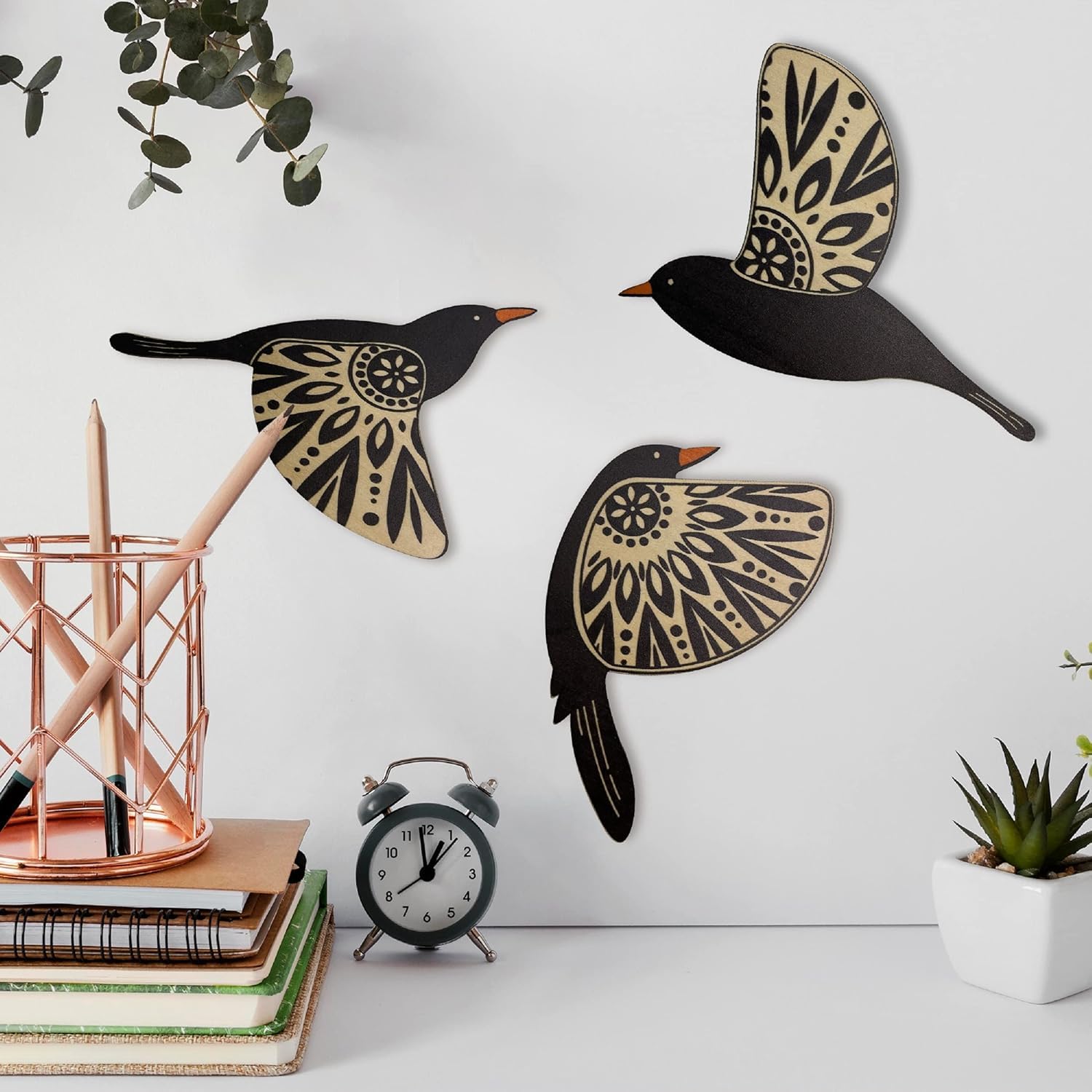 Wooden 3D 5 Pieces Birds on Rope Wall Art - Image 8