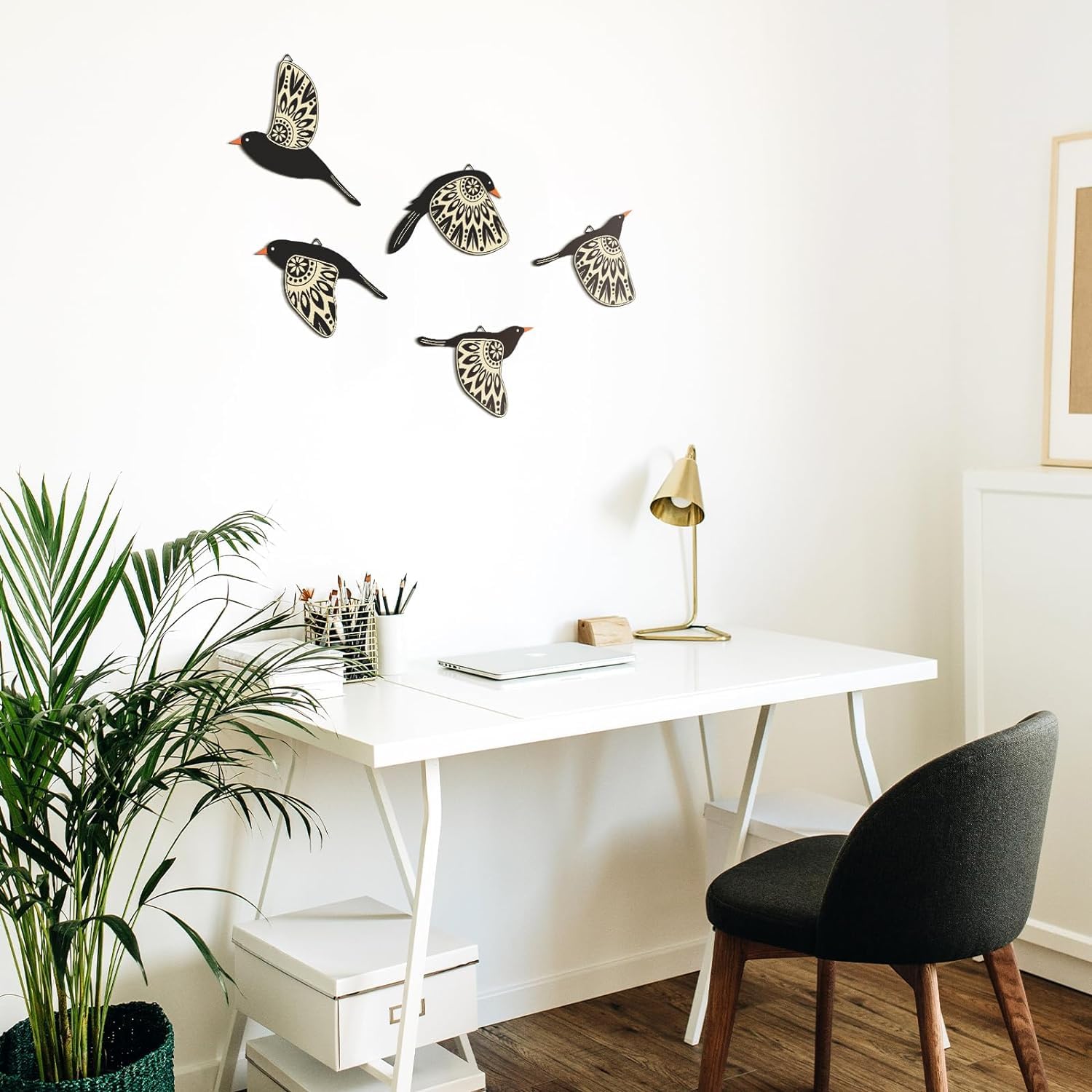Wooden 3D 5 Pieces Birds on Rope Wall Art